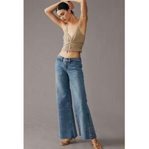 Anthropologie Pilcro Low Rise Wide Leg Skater Jeans 27 Side Button Hem Boho